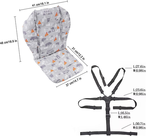 2 High Chair Pad, High Chair Cushion, seat Cushion, Breathable Pad, with Baby High Chair Seat Belt, Pieces, Soft