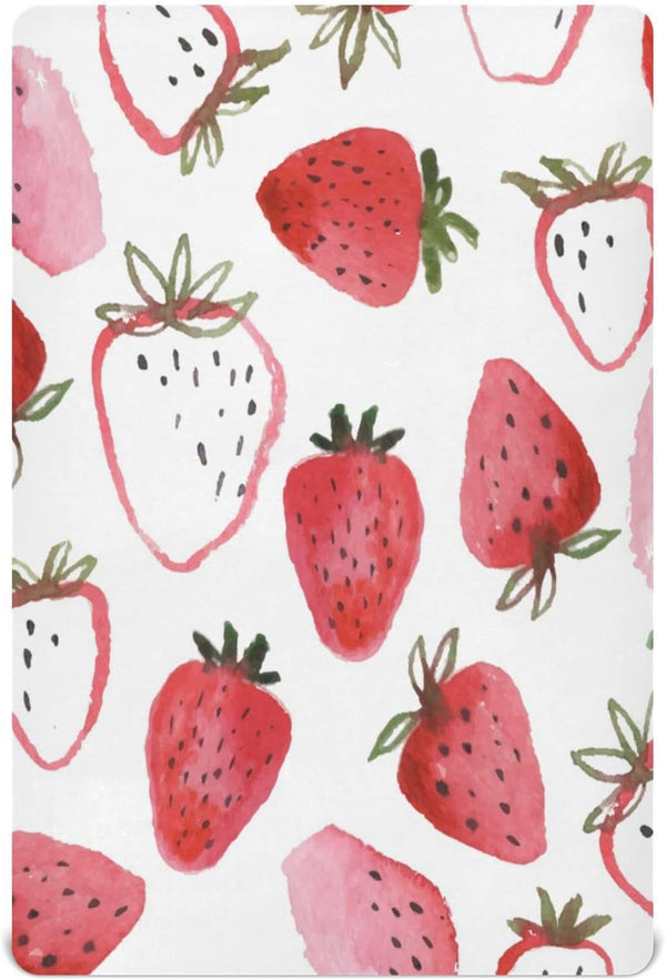 ATTX Fitted Crib Sheet Watercolor Strawberries Baby Sheets for Standard Crib Toddler