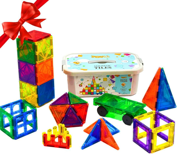 Magnetic Tiles Clear Colors, Magnet Blocks for Kids, STEM Magnetic Blocks for Toddlers, Girls, and Boys