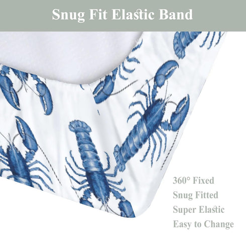 Summer 32''16'' Watercolor Blue Lobster Changing Pad Covers for Baby Girls Boys Nautical Marine Animal Fitted Change