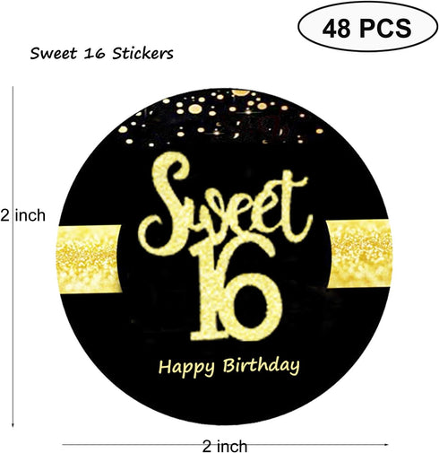Sumerk 48 PCS Cheers to 16 Stickers, Large Bottle Stickers for 16th Birthday Card Seals, 2 INCHES Round