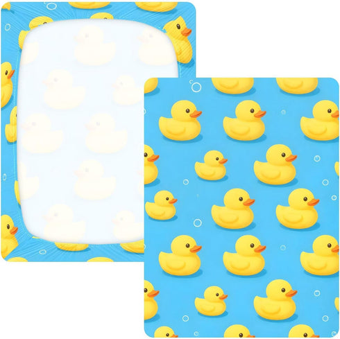 CZXW 52" 28" Cartoon Ducks Yellow Crib Sheets Fitted x Natural Cotton Soft & Breathable for Baby Crib Mattress