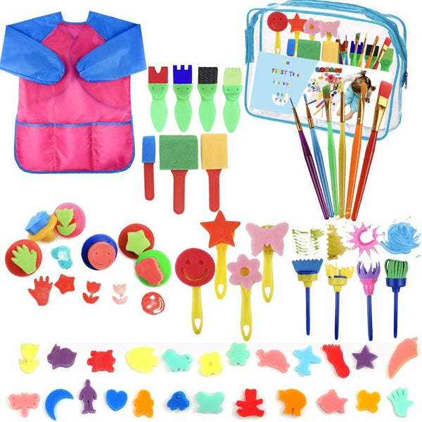 Kids Paint Brushes Sponge Kits - 52 Pcs Drawing Tools for Early DIY Learning Paint Sets, Arts and Crafts for Toddlers