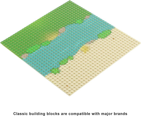 Feleph Classic Baseplate with River and Grassland Pattern, 10 x 10 Inches Base Plates for Building Blocks
