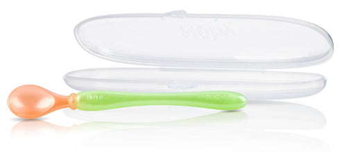 Nuby 3-Pack Easy Go Spoons with Travel Case, Colors May Vary, 9 Months Plus