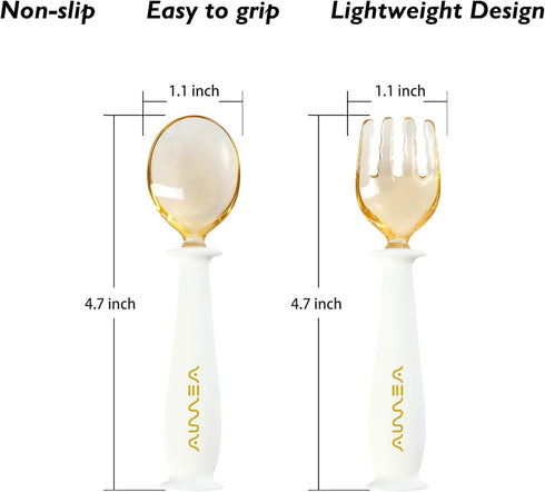 Toddler Forks and Spoons Set with Travel Case, Safe Silicone Utensils for Self-Feeding, Aged 6M+