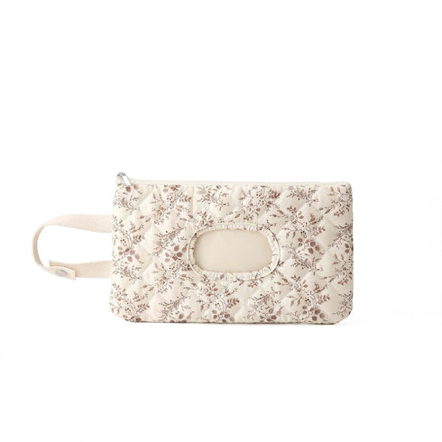 Quilted Baby Wipe Holder Floral Diaper and Wipes Pouch Portable Hanging Quilted Wipes Bag with Lanyard, Reusable Travel