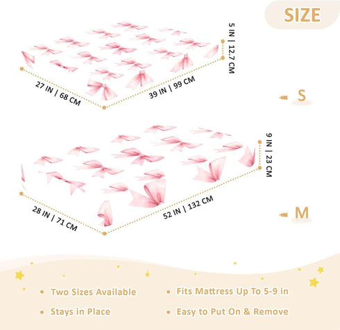 CZXW 52" 28" Pink Bows Ribbons Crib Sheets Fitted x Natural Cotton Soft & Breathable for Baby Crib Mattress