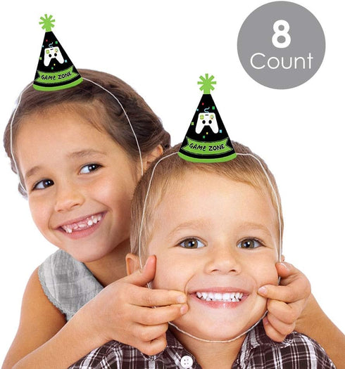 Big Dot of Happiness Game Zone - Mini Cone Pixel Video Game Party or Birthday Party Hats - Small Little Party Hats - Set of 8