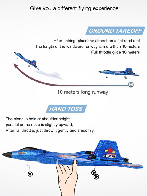 F-22 2.4GHz Lights/3 8-16 ANTSIR Remote Control Plane Raptor, Durable Foam Rc Airplane with Smart Gyro/LED Rechargeable