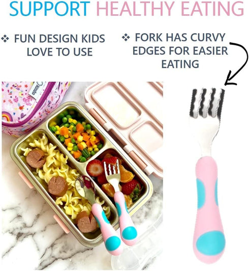 Toddler Utensils - Kids Silverware Set with Travel Case, Stainless Steel Forks Spoons for 1-4 Year Old, 6 Pieces