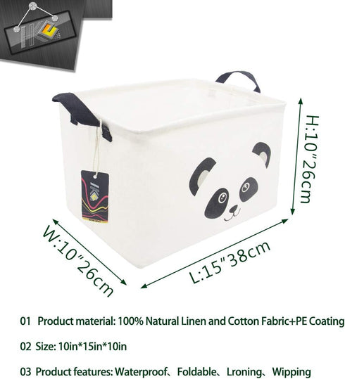 Rectangle Panda Storage Basket with Handles, Collapsible Canvas Toy Bin for Kids and Room Decor (PANDA)