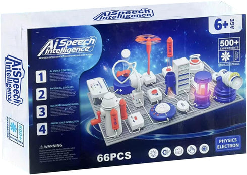 Ponilyer Sets, Set 500+ 66PCS 3+ Science Toy AI Intelligent Voice Physics Circuit Electronic Building Block Puzzle Toy