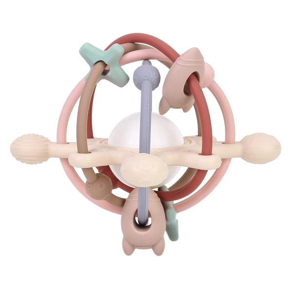 Baby Teething Toy for 3-12 Months, Silicone Rattle Sensory Teether Toy, BPA Free, Beige