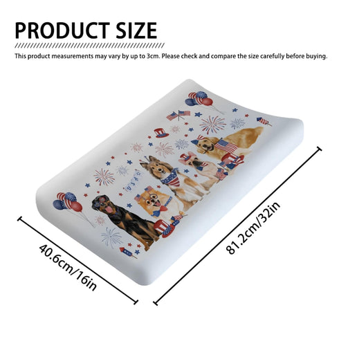 Independence Day Dogs American Flags Changing Pad Covers July 4th Dogs Diaper Change Table Sheets for Boys Girls Dogs Lovers Gift Soft Stretchy Fitted Diaper Changing Table Mats Cover 32''x16''