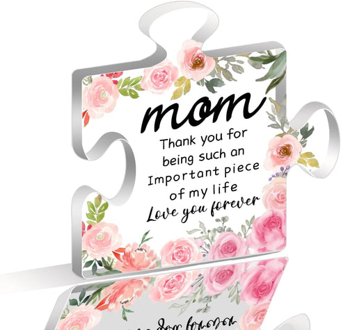 ORIGACH Gifts for Mom - Engraved Acrylic Puzzle Piece 4.7 x 4.7 inch - Personalized Mother's Day Birthday Thanksgiving