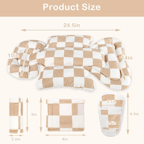 DILIMI Nursing Pillow Cover and Infant Car Seat Insert with Strap Covers, Baby Head Support for Car Seat, Brown