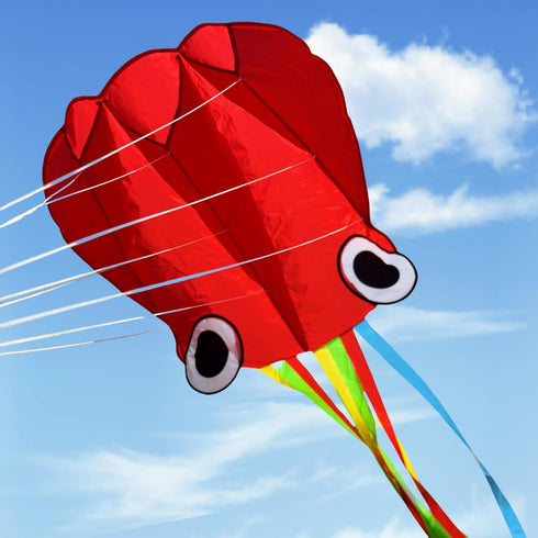 Large Octopus Kites for Kids & Adults, 2 Packs (Rainbow+Red), Big Kite for Beginners, Kites for Ages 4-8, Outdoor