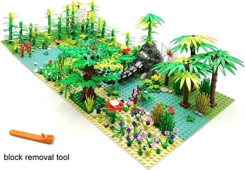 ZHX 2pcs Baseplates(10x10 inches Rainforest Jungle Bridge Building Block Toys with Each) Garden Bricks Accessories Bush