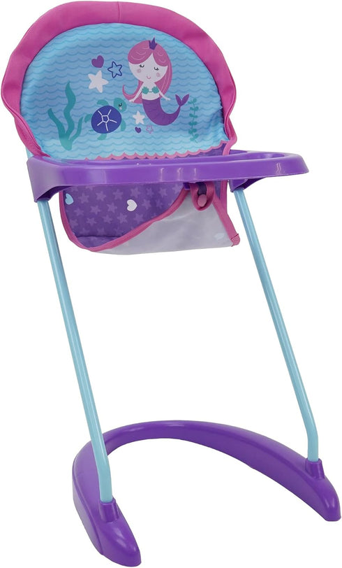 509 3+ Crew Mermaid Doll Highchair - Kids Pretend Play Highchair w/Front Tray & Safety Harness, Feeding Playtime Ages