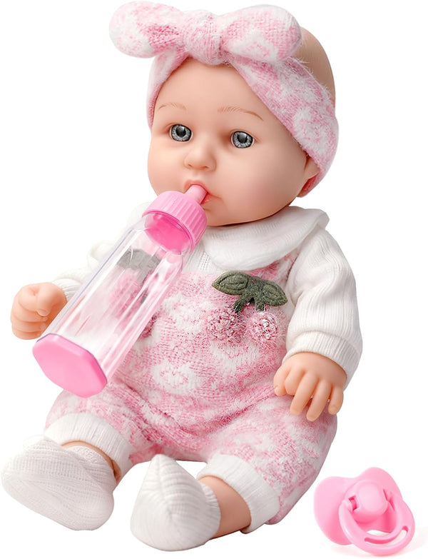 ZNTWEI 12'' Baby Doll Playset in Gift Box with Pink Cherry Pattern Clothes