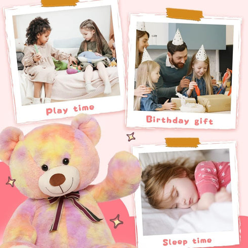 Tezituor 40in Giant Teddy Bear, Big Stuffed Animal Plush, Rainbow Yellow Soft Gifts for Baby Shower, Birthday