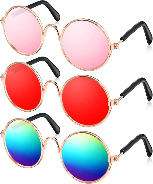 3 Pairs Doll Glasses, Metal Wire Rim Clear Lens Eyewear for 18 Inch Dolls, Mini Costume Accessories (Colorful)