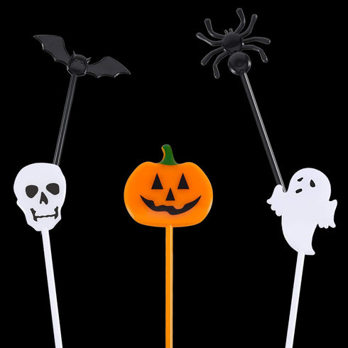 Tatuo 100 Pcs Plastic Halloween Picks - Cupcake Toppers, Pumpkin Fruit Picks, Halloween Toothpicks, Cocktail Skewers