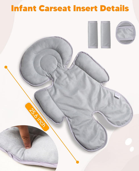 Kaelox 3 1 Infant Car Seat Insert for Newborn Girls Boys, in Reversible Cushion for Carseat with Strap Pads Buckle