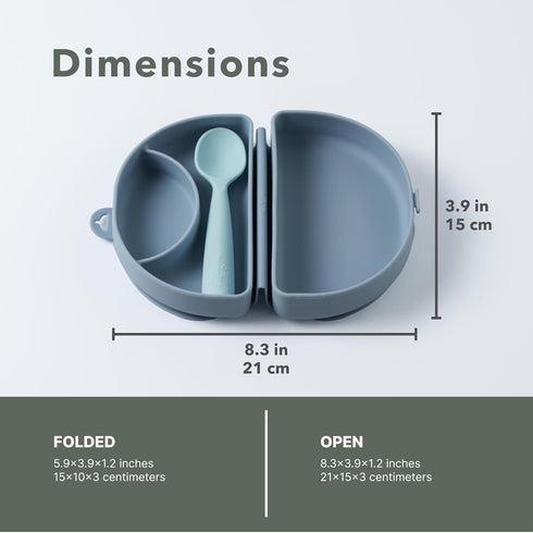 Set Miniware Fold & Scoop Baby Feeding - Silicone Travel Baby Plate With Suction & Baby Spoon - Compact, Portable