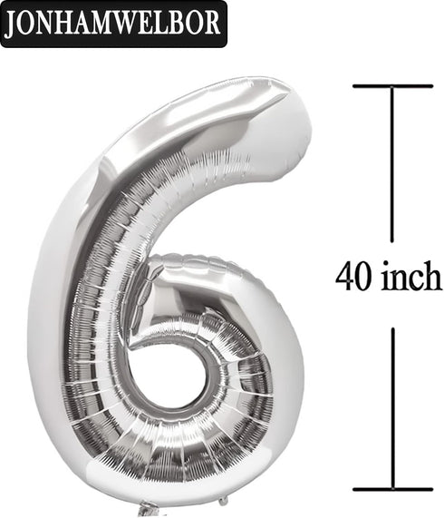 Jonhamwelbor Giant Silver Number Balloons, 16 Foil Mylar Balloons for Sweet 16th Birthday Party Supplies
