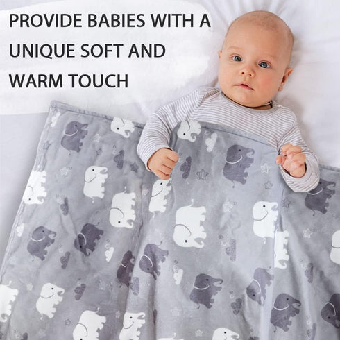 30 40 Inch TANOFAR Super Soft Micro Fleece Baby Blanket - Boys Receiving Blanket with Dotted Backing, Grey Elephant, x