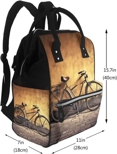 HCBPWVQA Backpack Daypacks Backpack Mommy Old Bicycle Diaper Bag with Changing Pad and Pacifier Holder, Multifunction