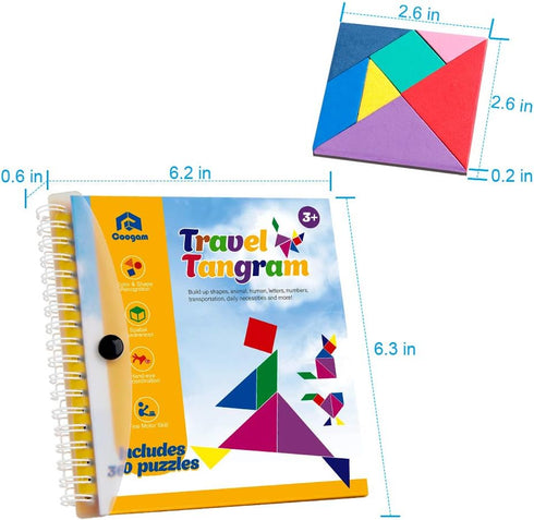 Travel Tangram Puzzle - Coogam Magnetic Pattern Block Book for Road Trip Game, IQ Educational Toy Gift