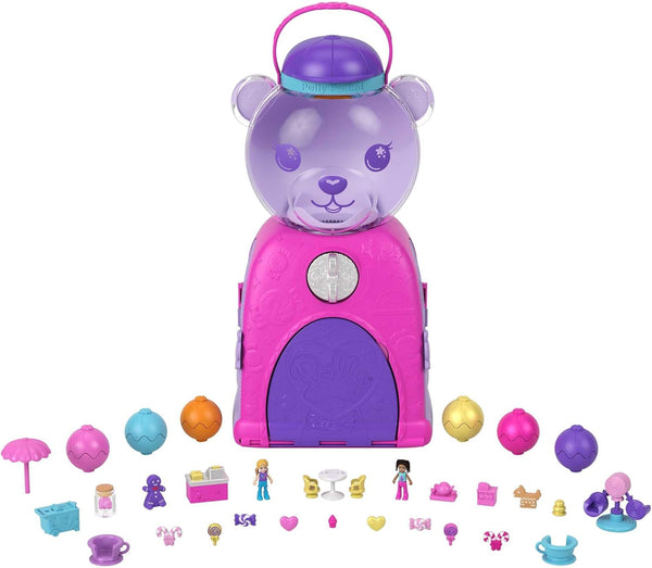 Polly Pocket Travel Toy | Gumball Bear Playset with 2 Micro Dolls & 26 Accessories | Compact Animal Toy