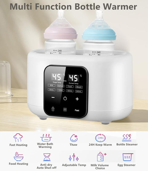 5-in-1 24H Double Baby Bottle Warmer All Bottles, Fast Breastmilk Warmer Water Bath Heating Constant Warming, Heat Baby
