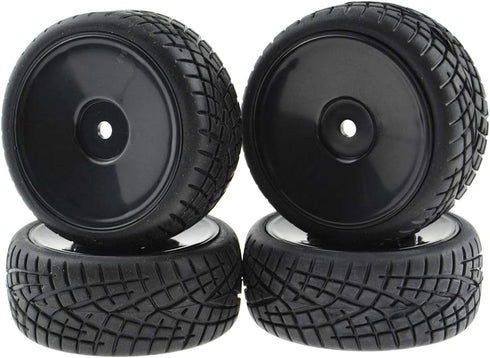 4PCS 1:10 On Road RC Tires with 12mm Hub Wheel Rims, Concentric Hard Dish for Touring Racing Cars, Black