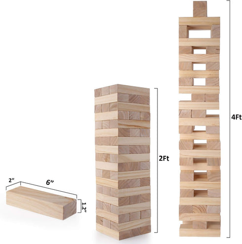 Outdoor Games Giant Tumble Tower - Large Tumbling Timber Wood Blocks Tower Yard Game for Kids & Adults Family Stacking