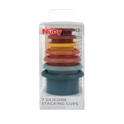Nuby Interactive Stacking Soft Silicone Cups Toy, Seven Piece Set (Colors May Vary) Promotes Coordination