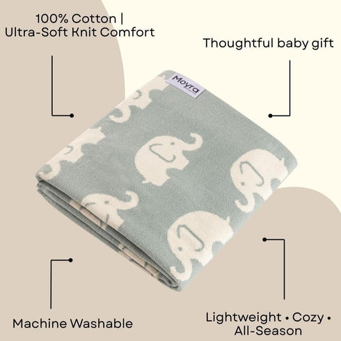 Moyra Collective 100% Cozy Oeko-TEX Certified Knitted Cotton Blanket | Soft, & Breathable Newborn & Infant Swaddle