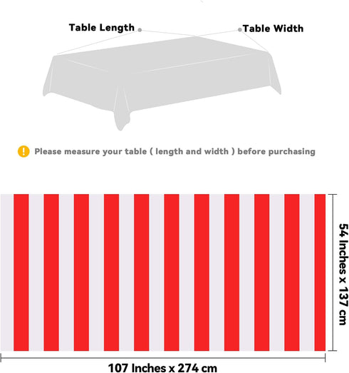 Elcoho 4 Pack Plastic Red and White Stripes Tablecloths - 54 x 107 Inch for Carnival Circus Movie Night