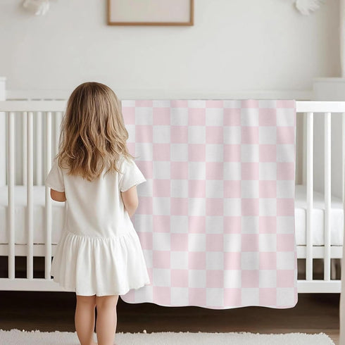 Selgkds 60x80inch Pink and White Checkered Baby Blankets for Girls Boys Gingham Plaid Checkerboard Infant Toddler