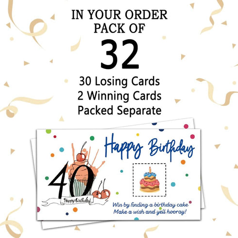 Colorful 40th Birthday Party Game Scratch Off Cards, 32 PCS for Happy 40th Birthday Party Activities