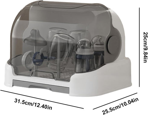 GUANGLU Dustproof Baby Bottle Drying Rack, Baby Bottle Storage with Lid & Removable Drain Tray, Portable Baby Bottle