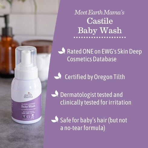 Earth Mama 5.3 Oz Calming Lavender Baby Wash Liquid Foaming Hand Soap, Organic All-Purpose Lavender Body Wash