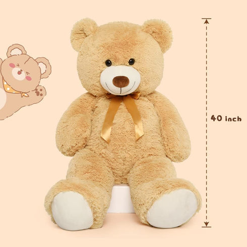 Tezituor 40in Giant Teddy Bear, Big Stuffed Animal Plush, Light Brown Soft Gifts for Baby Shower, Valentine, Birthday