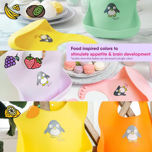 NatureBond Silicone Baby Bibs, Easily Wipe Clean with Waterproof Pouch, 2 PCs