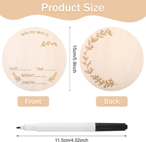 Ptwola 2 5.9 Inch Pcs Baby Announcement Sign Birth Welcome Board Birth Announcement Sign and Pen Wooden Hello My Name
