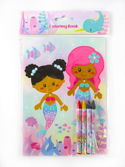 Set 12 48 TINYMILLS Rainbow Mermaid Coloring Book for Kids Party Favors with Coloring Books and Crayons African
