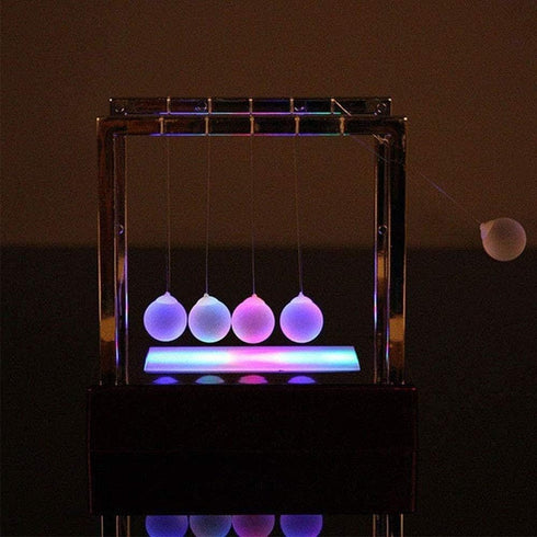Newton's Cradle Balance Ball LED Light Up Pendulum Balls, Physics Science Ornaments for Desk Decoration